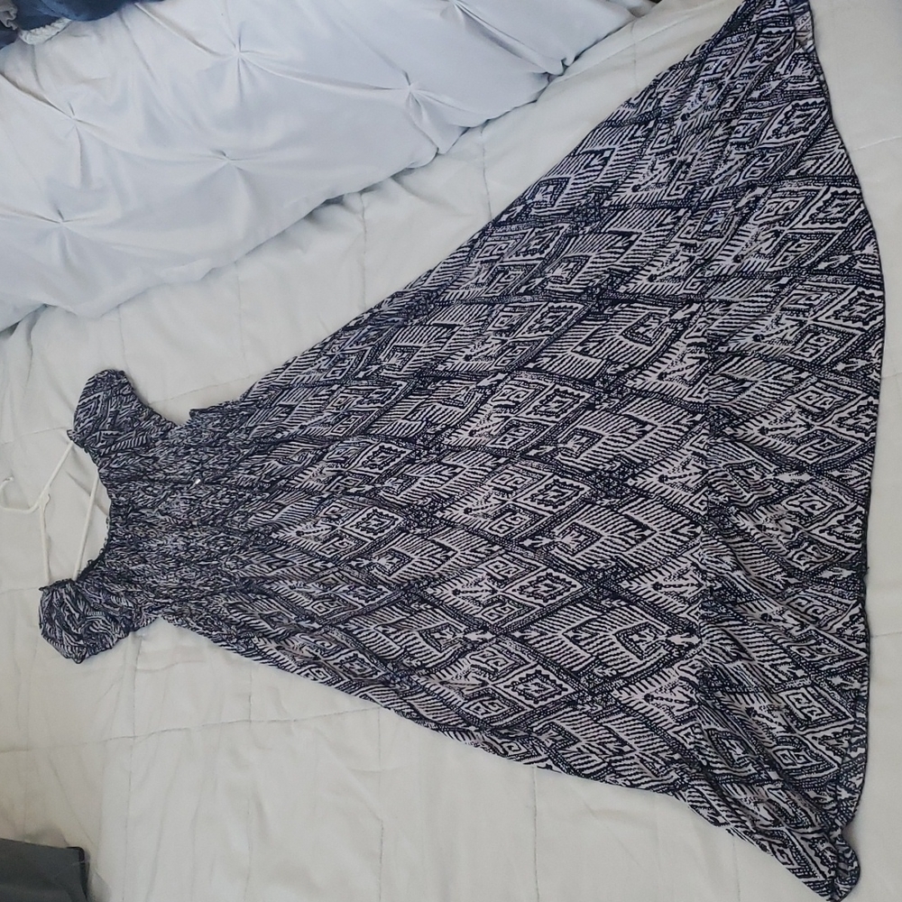 Shimmery Navy Blue and White Intricate design maxi dress